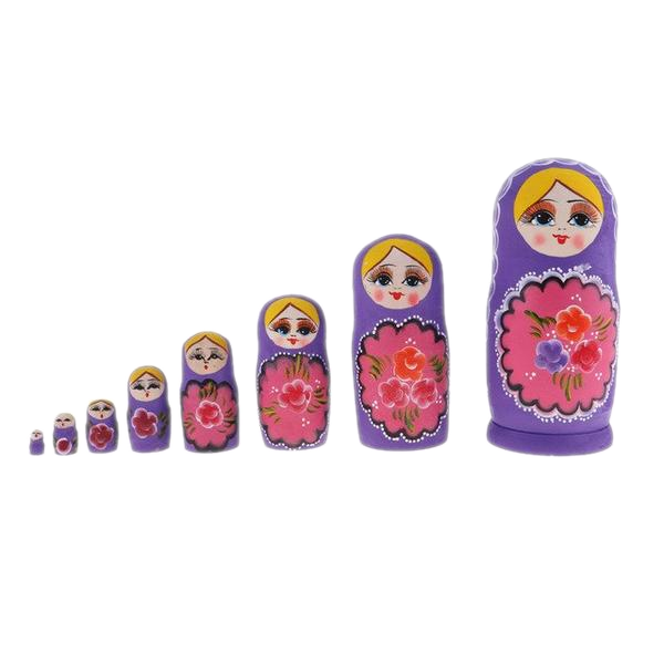 Elegant Purple Matryoshka Nesting Dolls 8 Pieces