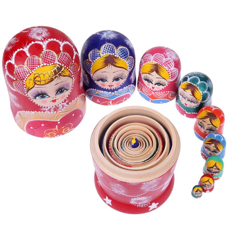 Wooden Christmas Matryoshka Nesting Dolls 10 Pieces