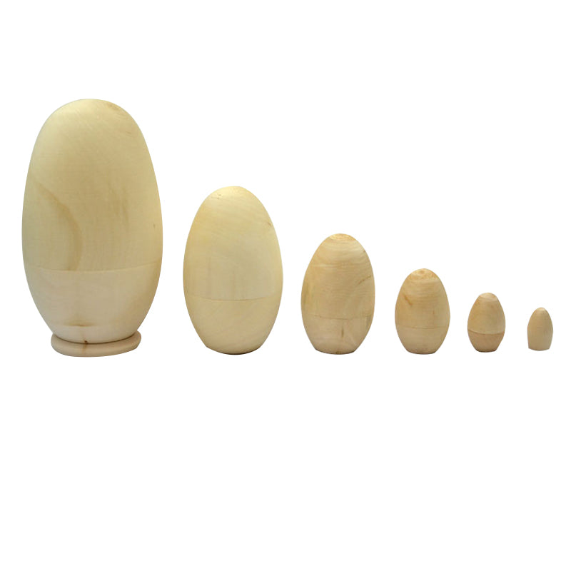 Blank Egg Shaped Paintable Matryoshka Nesting Dolls 6 Pieces