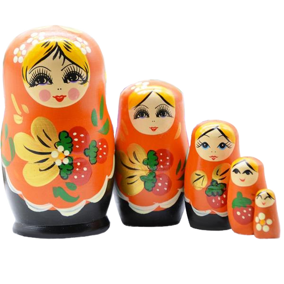 Orange Wooden Matryoshka Nesting Dolls 5 Pieces