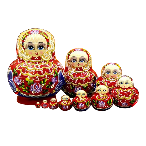 Red Wooden Matryoshka Dolls 10 Pieces