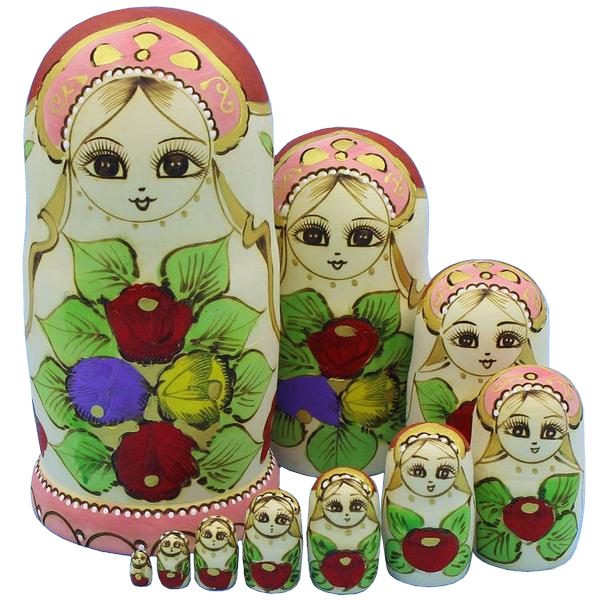 Floral Patterned Matryoshka Nesting Dolls 10 Pieces