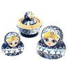 Blue Floral Wooden Matryoshka Nesting Dolls 10 Pieces