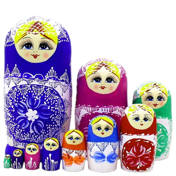 Large Traditional Russian Matryoshka Nesting Dolls 10 Pieces