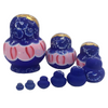 Hand-painted Blue Wooden Matryoshka Nesting Dolls 10 Pieces