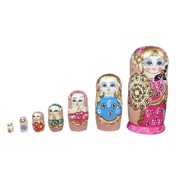 Large Pink Matryoshka Nesting Dolls 7 Pieces