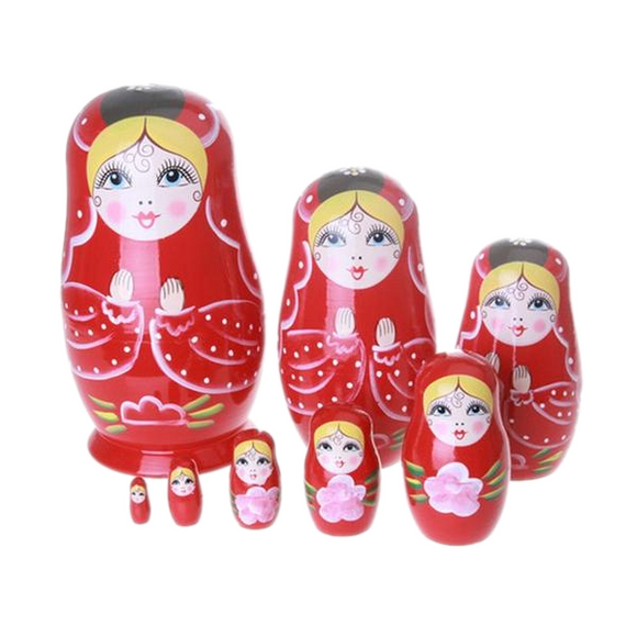 Red Cutie Girl Matryoshka Nesting Dolls 8 Pieces