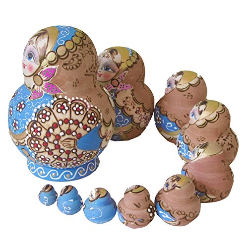 Blue Wooden Matryoshka Nesting Dolls 10 Pieces