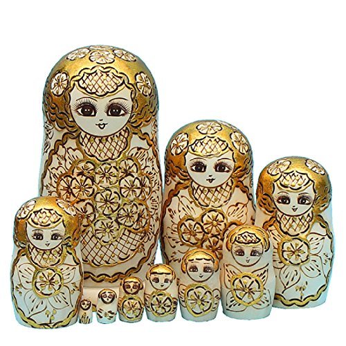 Gold Wooden Matryoshka Nesting Dolls 10 Pieces - Main Image