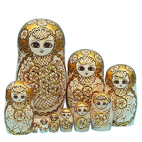 Gold Wooden Matryoshka Nesting Dolls 10 Pieces