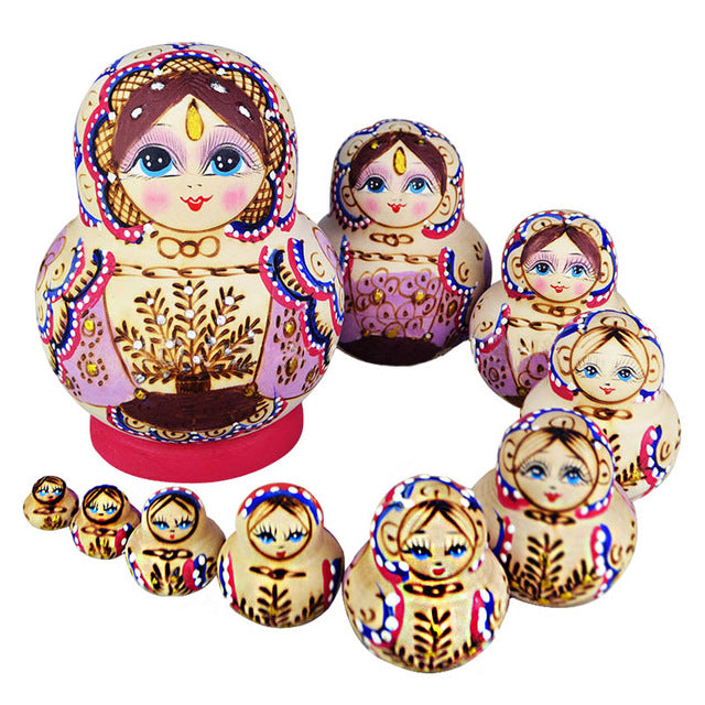 Painted Wooden Matryoshka Dolls 10 Pieces