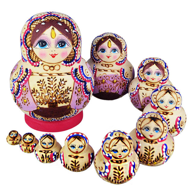 Painted Wooden Matryoshka Dolls 10 Pieces
