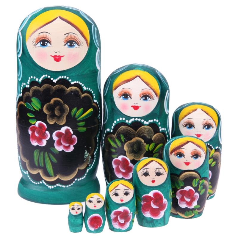 Green Floral  Matryoshka Nesting Dolls 8 Pieces