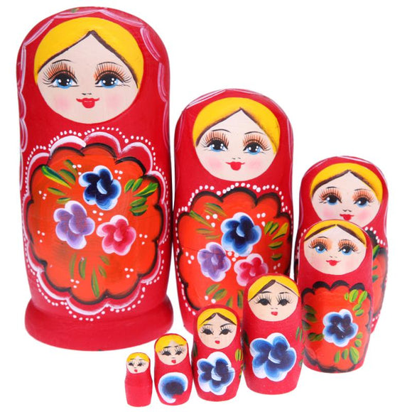 Red Wooden Matryoshka Nesting Dolls 8 Pieces