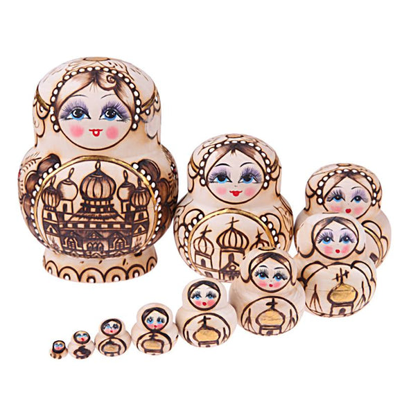 Handmade Wooden Matryoshka Nesting Dolls 10 Pieces
