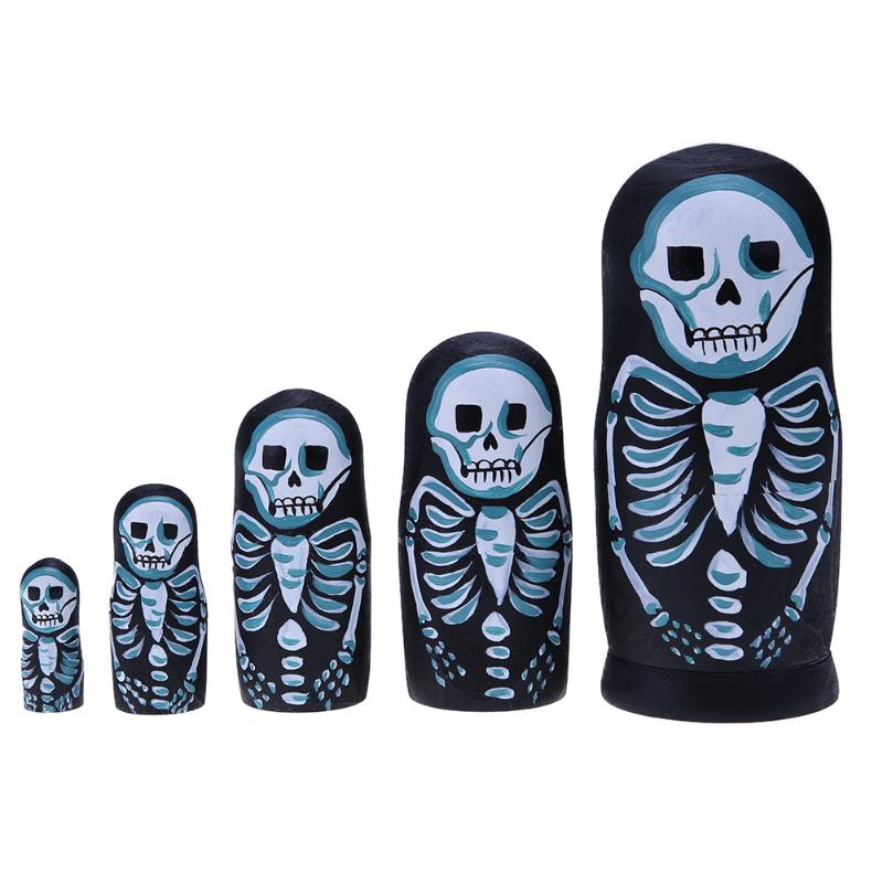 Spooky Skeleton Matryoshka Nesting Dolls 5 Pieces