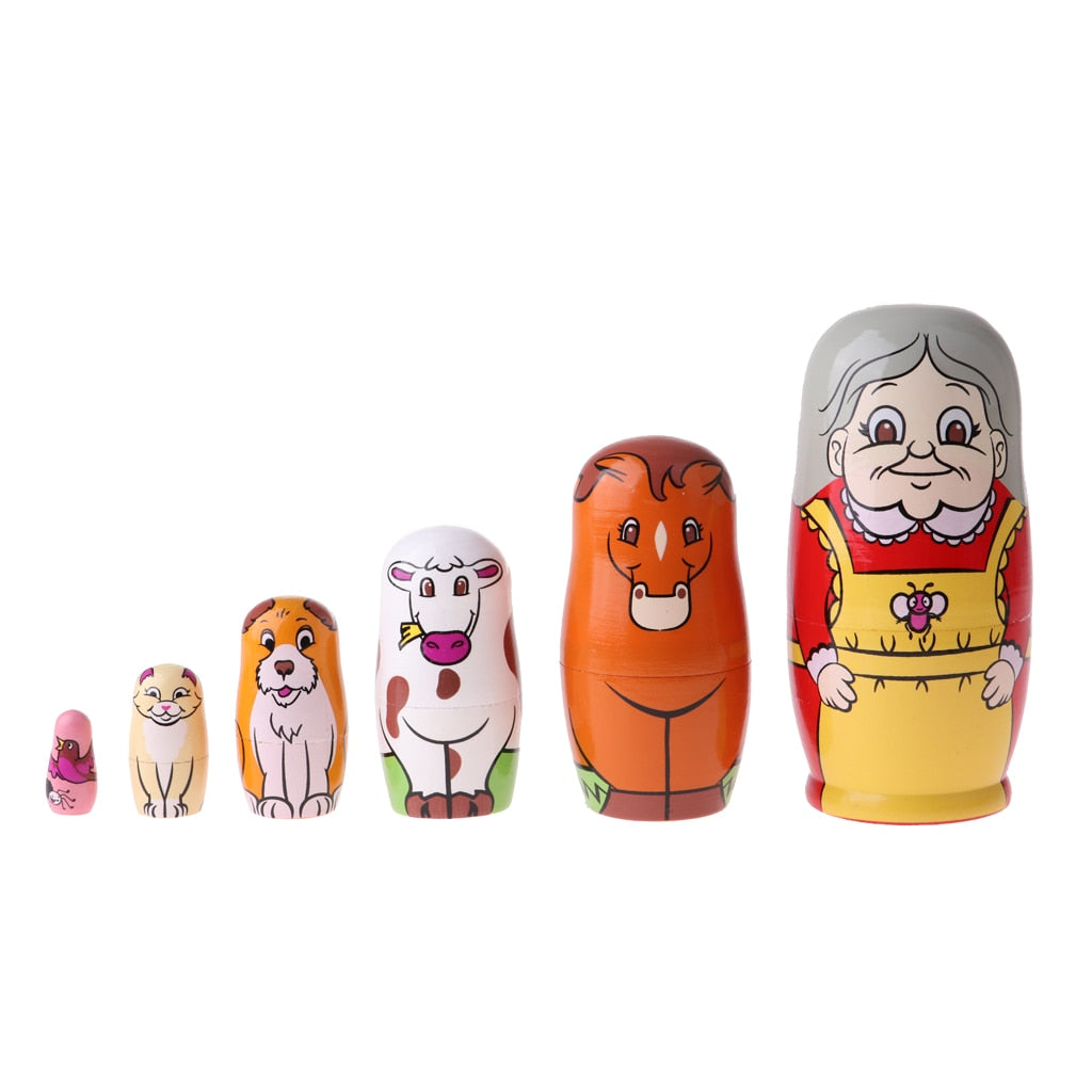 Granny and Pets Matryoshka Nesting Dolls 6 Pieces